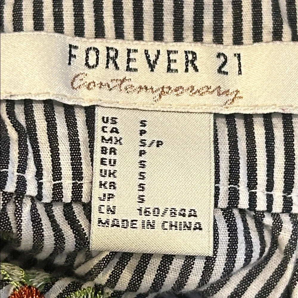 Forever 21 Contemporary Striped Floral Embroidered Babydoll Peplum Top Size S - Picture 12 of 14